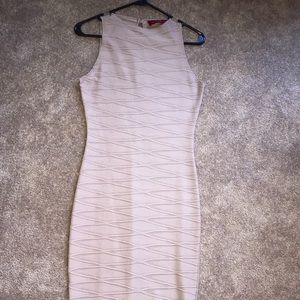 Akira Chicago Taupe midi bodycon textured dress